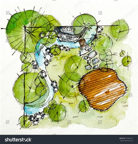 Landscape Architect Plan Design By Watercolor Stock Illustration ...