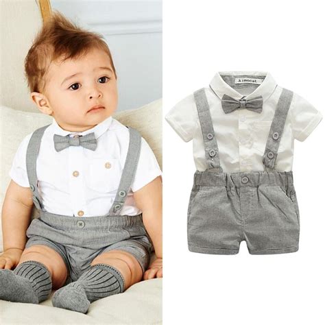 Baby Boy Wedding Formal Suit Bowtie Gentleman Romper Tuxedo Outfit Clothes 0-24M | eBay