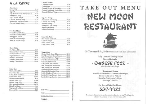 New Moon Restaurant Takeout Menu | goCapeBreton.com