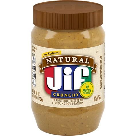 Jif Natural Crunchy Peanut Butter Spread – Contains 90% Peanuts, 40 ...