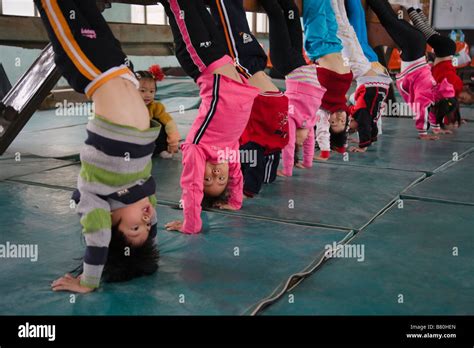 Children receiving gymnastics training Guiyang Guizhou China Stock ...