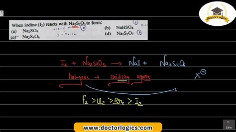 When iodine (I2) reacts with Na2S2O3 sodium thiosulphate product formed is ? - YouTube