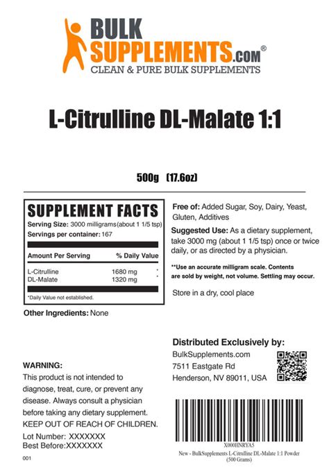 L-Citrulline DL-Malate Powder | Nitric Oxide Boost | Amino Acid Powder