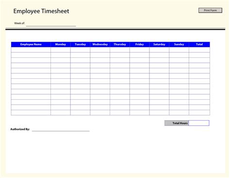 Blank Employee Timesheet Template | Templates Printable Free with ...