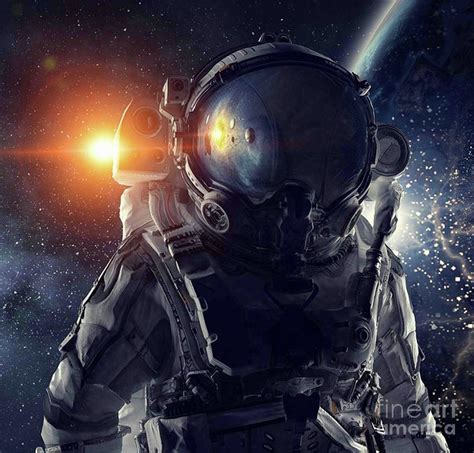 Astronaut helmet head in outer space galaxy 2 Digital Art by Dhiya Abbas