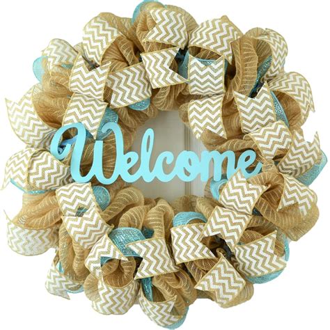 Amazon.com: Welcome Wreaths Front Door | Burlap Everyday Year Round Front Door Wreath ...