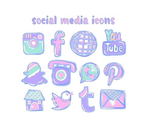 12 hand drawn social media icons pastel pink social media buttons ...