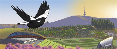 Australian magpie at the National Arboretum Canberra - cartoon scene