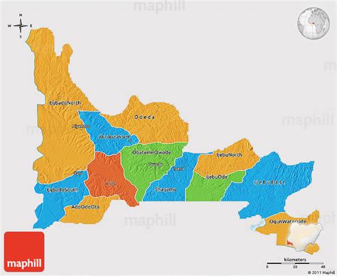 Political 3D Map of Ogun, cropped outside