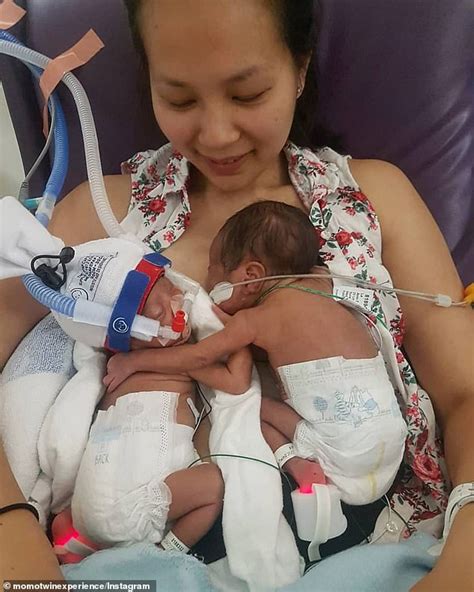 Woman who gave birth to twins at 29 weeks shares photo of pair meeting ...