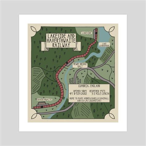 lakeside and Haverthwaite Railway Illustrated Map, an art print by ...