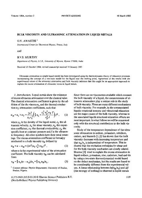 (PDF) Bulk viscosity and ultrasonic attenuation in liquid metals - DOKUMEN.TIPS