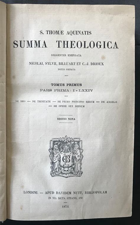 Summa Theologica von AQUINAS, Thomas: Very Good Hardcover (1874 ...