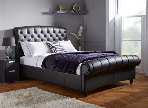 Ellis Black Split Leather Bed Frame 4’6 Double | Bed Sava