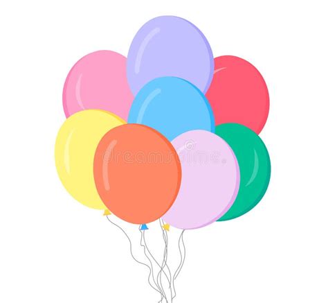 Bunch of Balloons in Cartoon Flat Style Isolated on White Background. Vector Set Stock ...