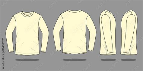 Blank Cream Long Sleeve T-Shirt Vector For Template.Front, Back and ...