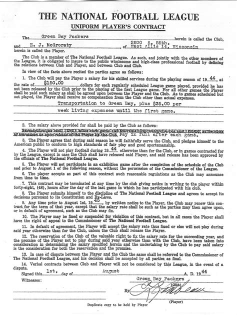 NFL Player contract from 1944 - noahgaynin.com