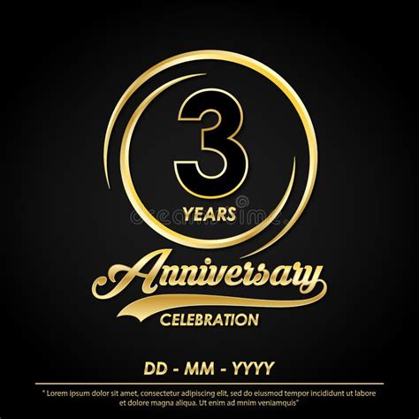 3rd Years Anniversary Celebration Emblem. Anniversary Logo With Elegance Of Golden Ring On Black ...