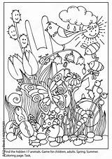 Coloring Page With Game find Hidden Objects Spring Summer  sketch template