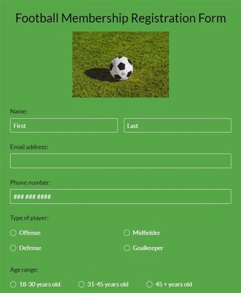 Free Football Membership Registration Form Template