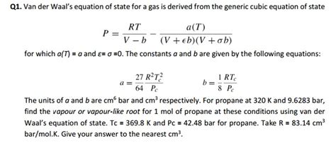 Solved Van der Waal's equation of state for a gas is derived | Chegg.com