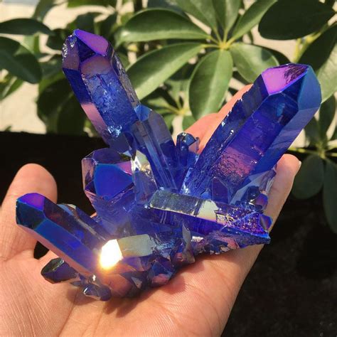 Rare beautiful deep blue flame aura quartz crystal cluster specimen 227 ...