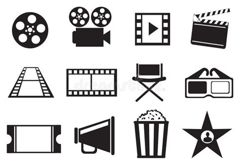 Black and White Cinema Movie Entertainment Vector Icon Set Stock Vector - Illustration of icon ...