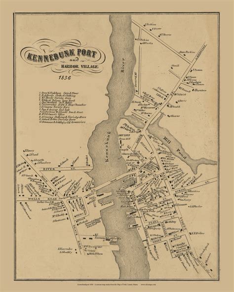 Kennebunkport Village Custom, Maine 1856 Old Town Map Custom Print ...