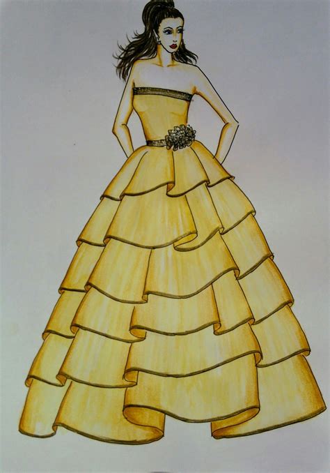 Strapless Ball gown Dress Design Drawing, Dress Design Sketches ...