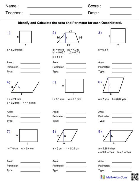 Quadrilateral Area and Perimeter worksheet 1 – Hoeden Homeschool Support