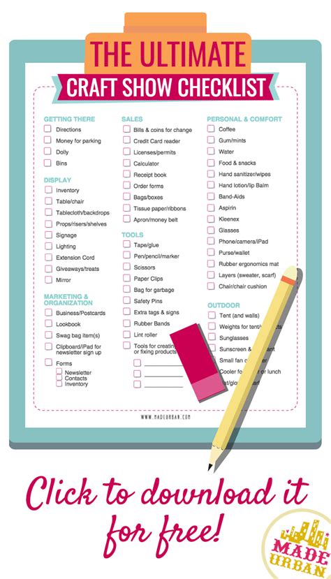 Free printable craft show checklist covering what you need to bring to a craft fair, farmers ...