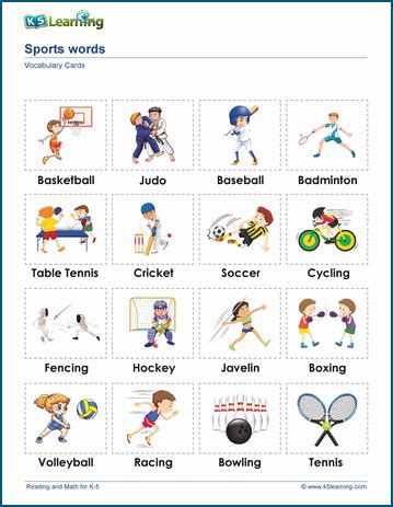Sports and activities words & vocabulary cards | K5 Learning