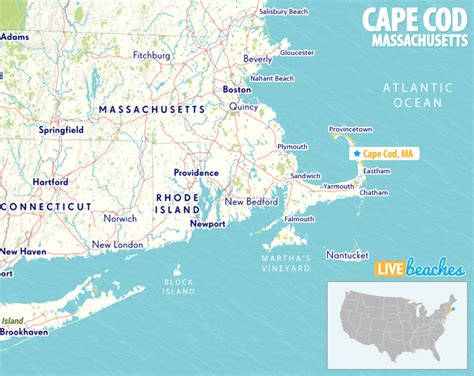 Map of Cape Cod, Massachusetts - Live Beaches