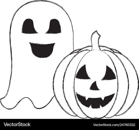 Halloween happy pumpkin and ghost cartoon Vector Image