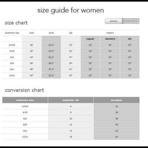 Lululemon Size Chart Mens Size Chart