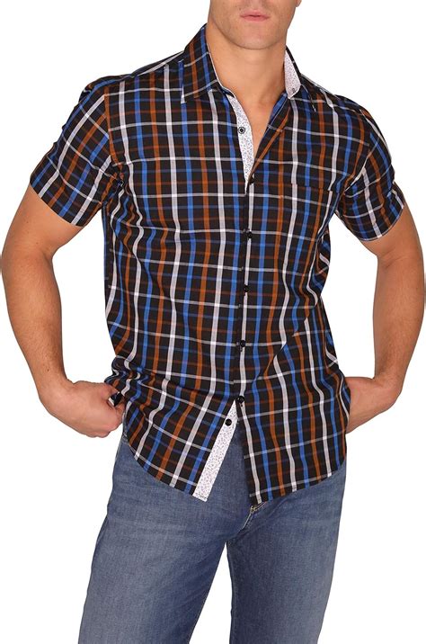 Slim Fit Button Up Shirts for Men - Untucked Plaid Casual Short Sleeve Button Down Shirt ...