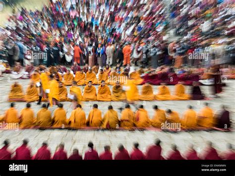 Buddhist monks during ceremony at Paro religious festival Bhutan Stock ...