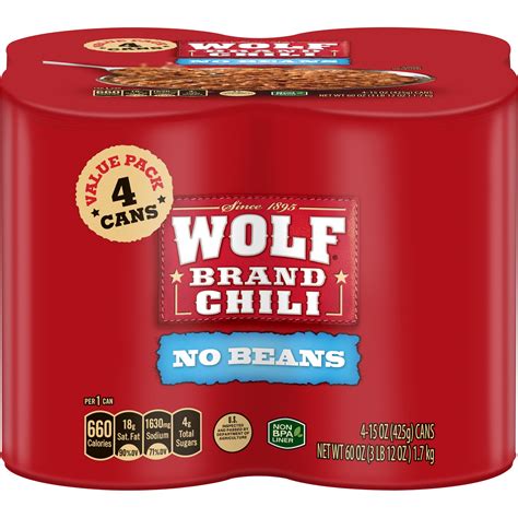 WOLF BRAND Chili Without Beans, 15 oz. (Pack of 4) - Walmart.com