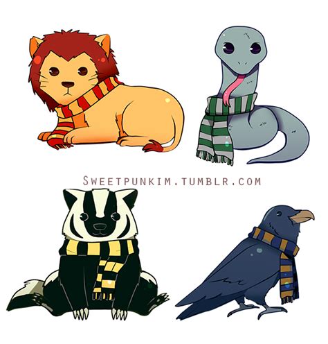 Hogwarts House Mascots by MoonlightTheWolf on DeviantArt