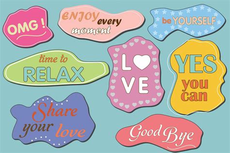 Motivational stickers set. Cute positive badges, lettering, doodle ...