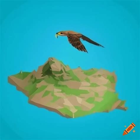 Low poly topographic map with a falcon