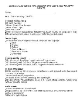 APA Format Checklist by Justina Curanovic | TPT