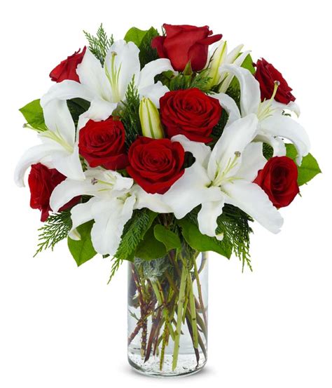 Exclusive Red Rose & Lily Arrangement - itsflowers.com