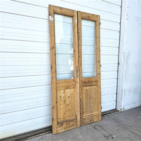 Pair of Wood French Doors w/2 Glass Lites – Antiquities Warehouse