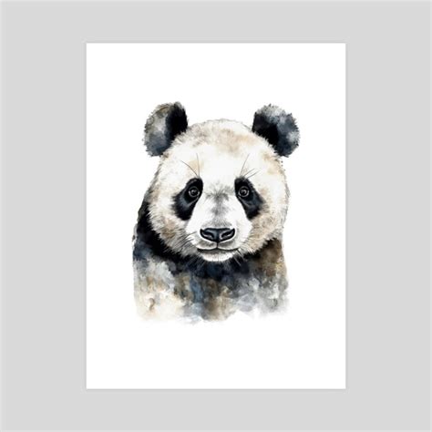 Cute Giant Panda Bear Watercolor Painting Portrait, an art print by ...