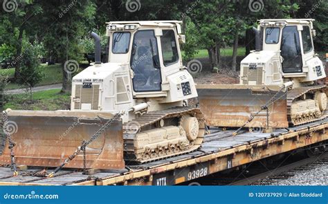 Military Bulldozers Transported by Railroad Editorial Stock Image ...