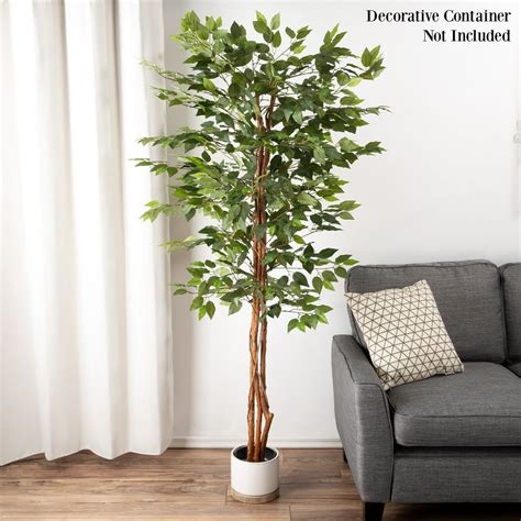 Artificial Ficus Tree- 80-Inch Potted Silk Tree - Indoor Faux Plant by Pure Garden - Walmart.com ...