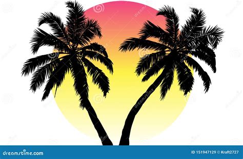 Sunset and Silhouette of Palm Trees Stock Vector - Illustration of ...