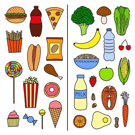 Set of healthy and unhealthy food. 13157756 Vector Art at Vecteezy