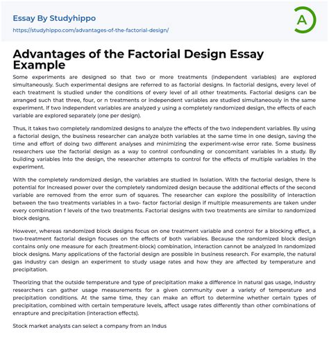 Advantages of the Factorial Design Essay Example | StudyHippo.com